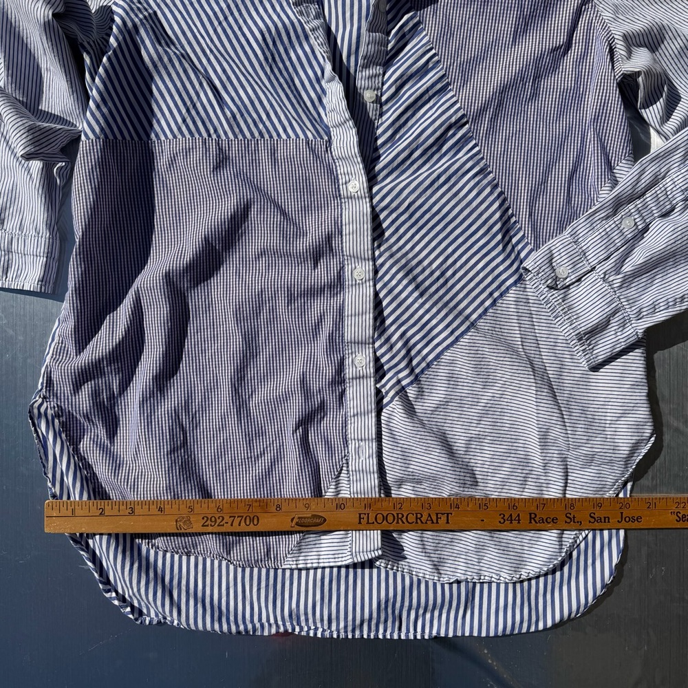 Striped Patchwork Button-Up Shirt - image 4